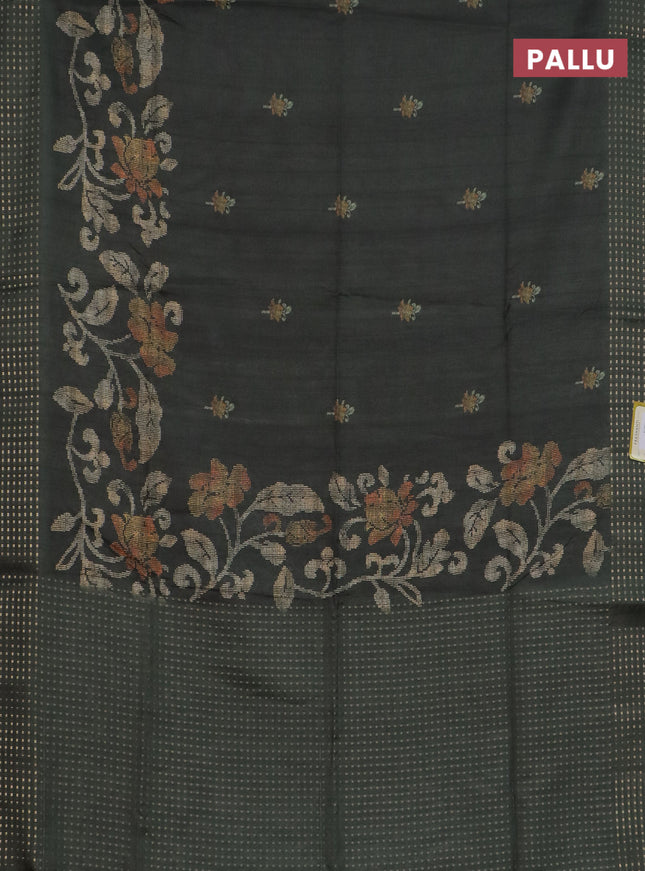 Semi tussar saree sap green with floral prints and zari woven pallu