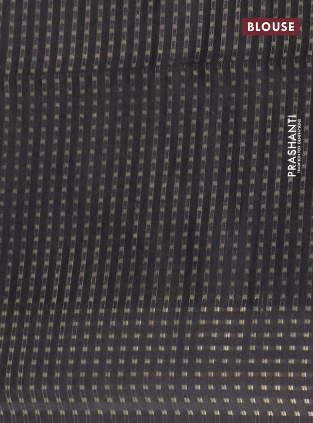 Semi tussar saree black with floral prints and zari woven pallu