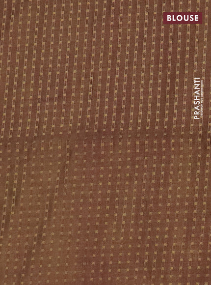 Semi tussar saree brown with floral prints and zari woven pallu