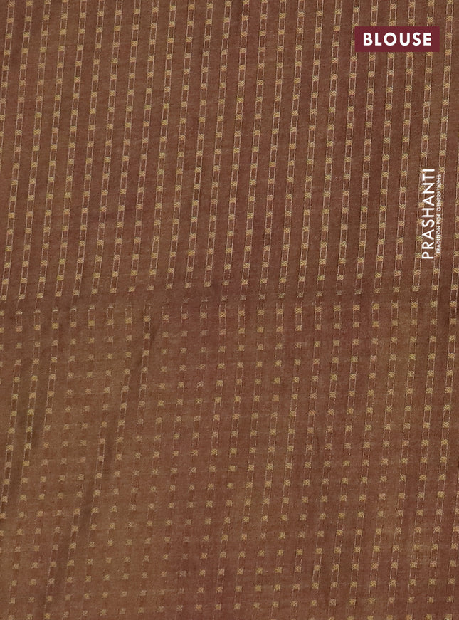 Semi tussar saree brown with floral prints and zari woven pallu