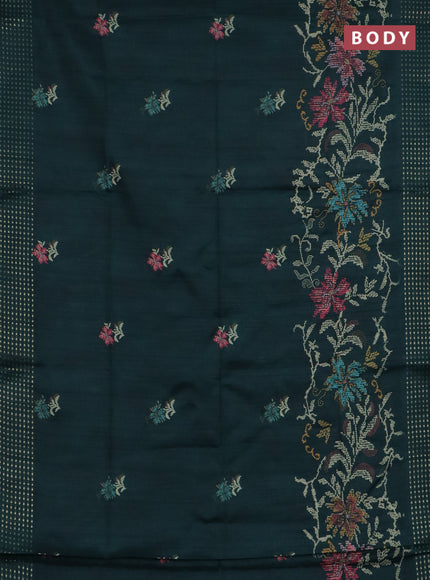 Semi tussar saree green with floral prints and zari woven pallu