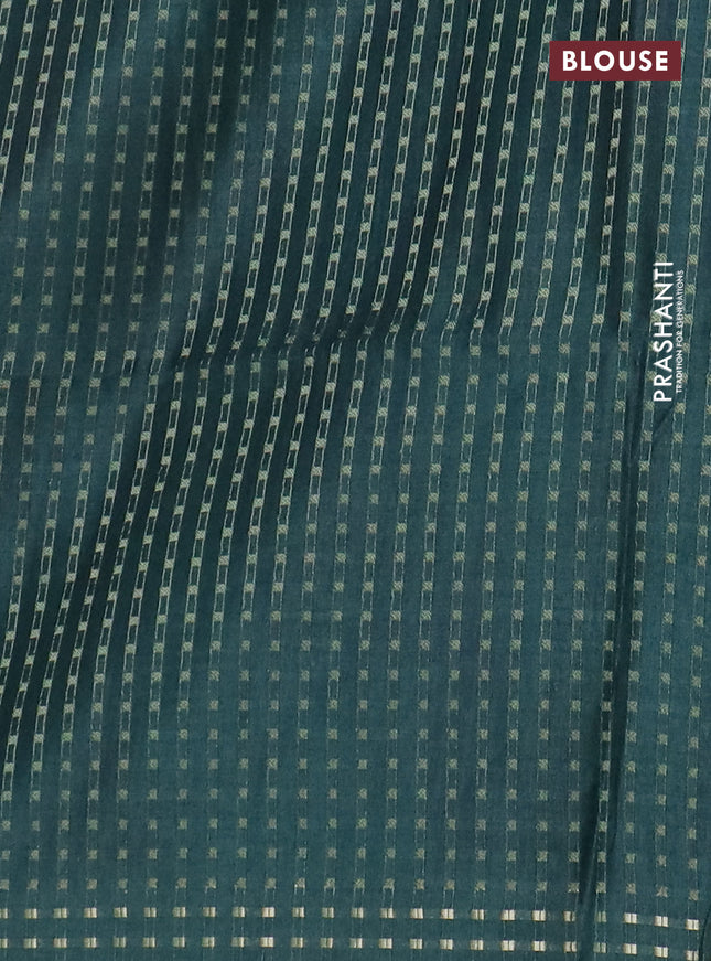 Semi tussar saree green with floral prints and zari woven pallu