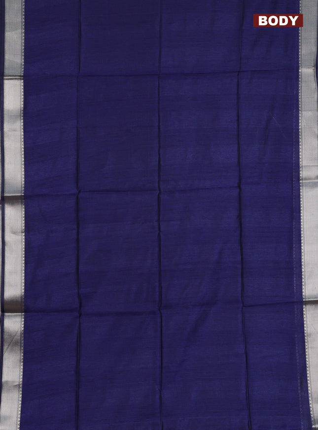 Semi dupion saree navy blue and beige with plain body and kalamkari printed pallu