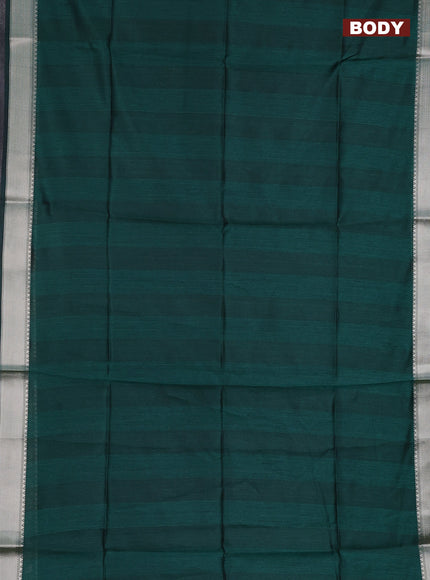 Semi dupion saree dark green and beige with plain body and kalamkari printed pallu