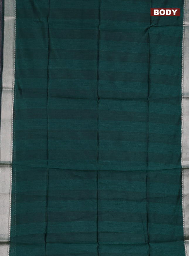 Semi dupion saree dark green and beige with plain body and kalamkari printed pallu
