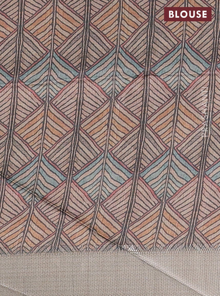 Semi dupion saree dark green and beige with plain body and kalamkari printed pallu