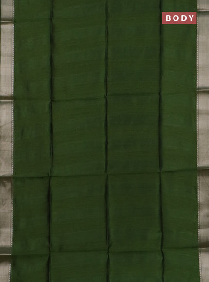 Semi dupion saree green and beige with plain body and kalamkari printed pallu