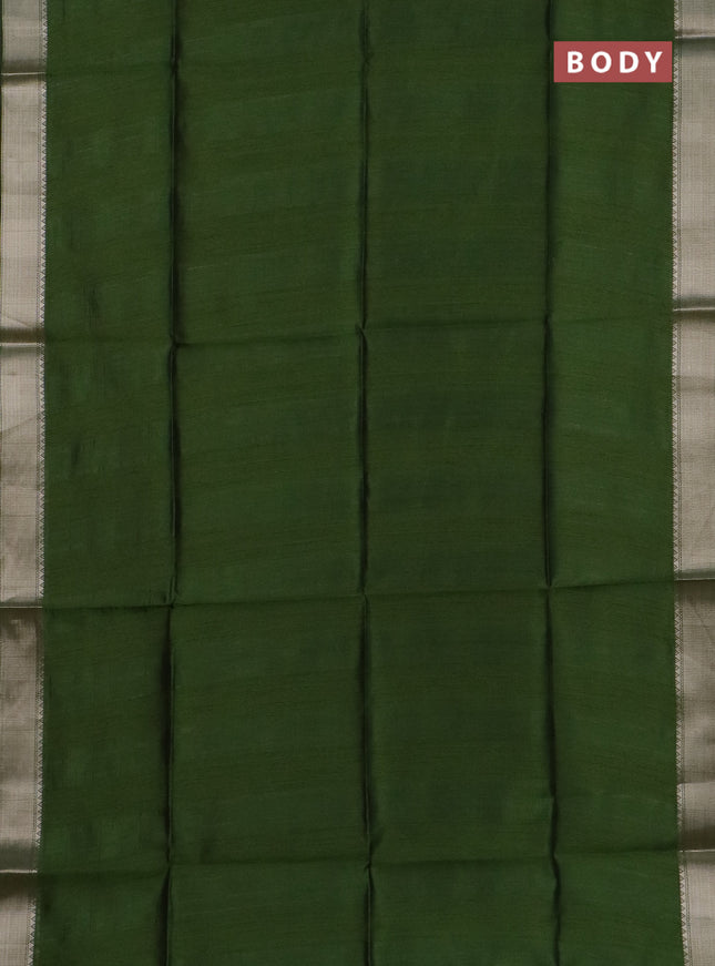Semi dupion saree green and beige with plain body and kalamkari printed pallu