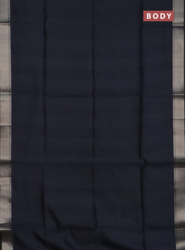 Semi dupion saree grey and beige with plain body and kalamkari printed pallu