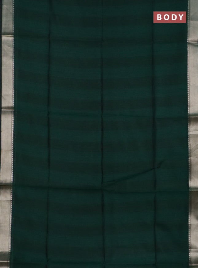 Semi dupion saree dark green and beige with plain body and kalamkari printed pallu