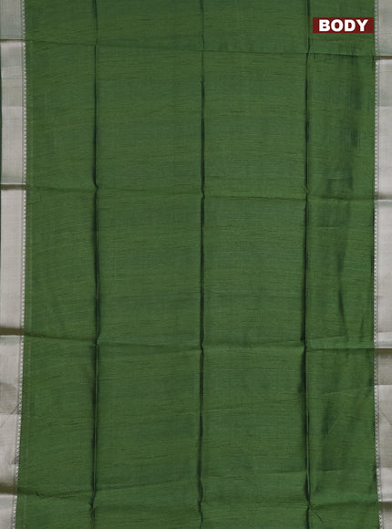 Semi dupion saree sap green and beige with plain body and kalamkari printed pallu