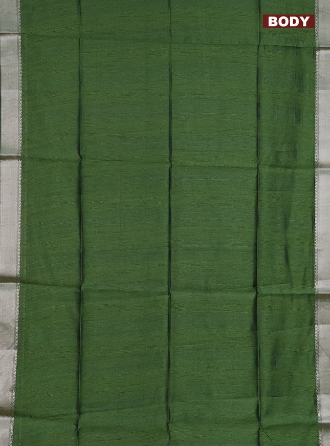 Semi dupion saree sap green and beige with plain body and kalamkari printed pallu