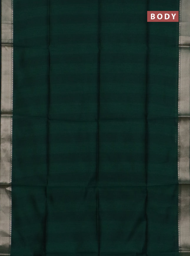 Semi dupion saree green and beige with plain body and kalamkari printed pallu