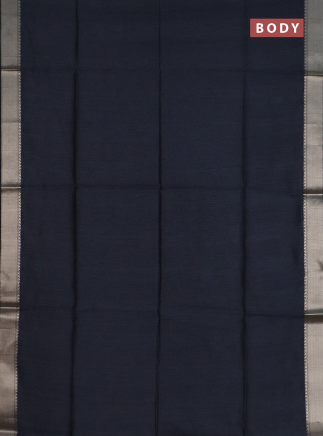 Semi dupion saree grey and beige with plain body and kalamkari printed pallu