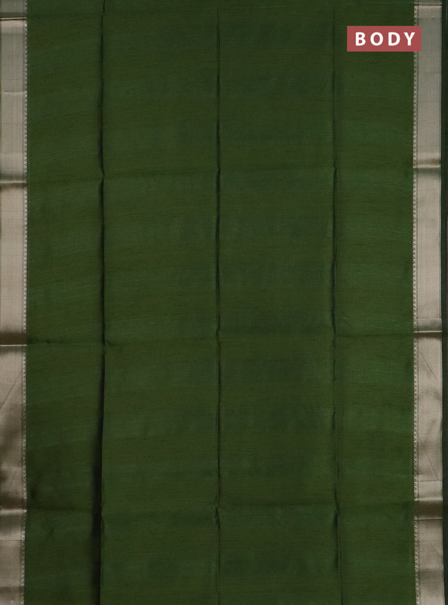 Semi dupion saree green and beige with plain body and kalamkari printed pallu