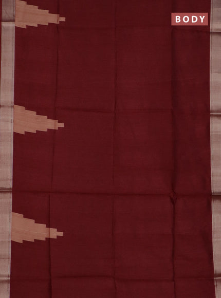 Semi dupion saree maroon and dual shade of beige with plain body and kalamkari printed pallu