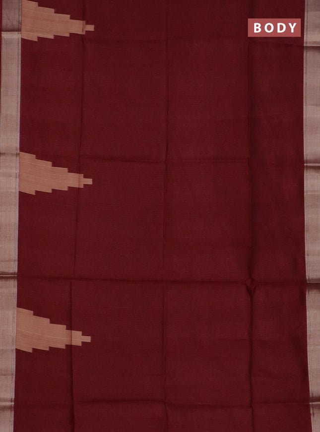 Semi dupion saree maroon and dual shade of beige with plain body and kalamkari printed pallu
