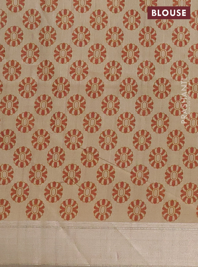 Semi dupion saree dark green and beige with plain body and kalamkari printed pallu