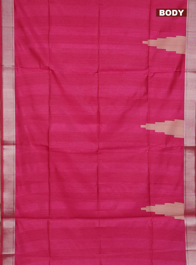 Semi dupion saree pink and dual shade of beige with plain body and kalamkari printed pallu