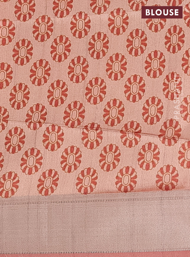 Semi dupion saree pink and dual shade of beige with plain body and kalamkari printed pallu