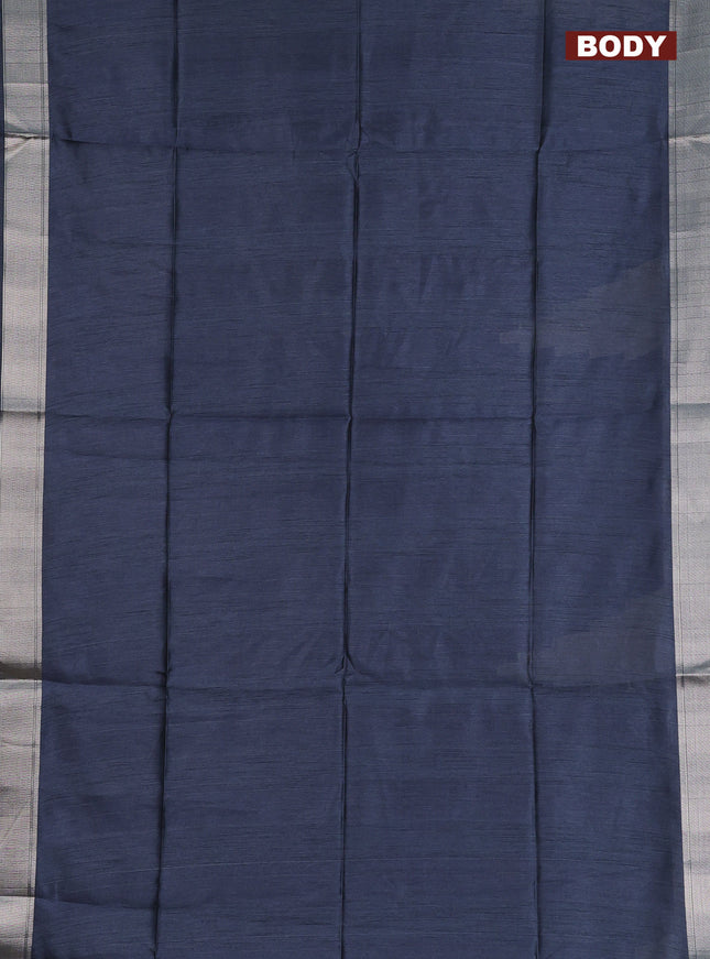 Semi dupion saree grey and beige with plain body and kalamkari printed pallu