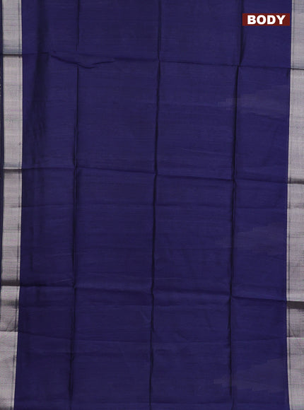 Semi dupion saree navy blue and beige with plain body and kalamkari printed pallu