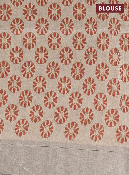 Semi dupion saree navy blue and beige with plain body and kalamkari printed pallu