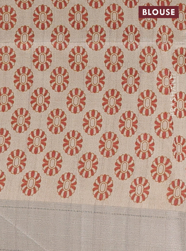 Semi dupion saree navy blue and beige with plain body and kalamkari printed pallu