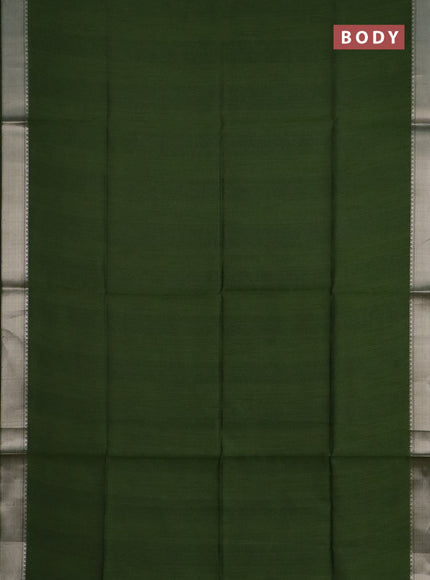 Semi dupion saree green and beige with plain body and kalamkari printed pallu