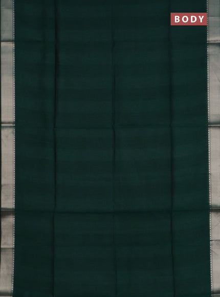 Semi dupion saree green and beige with plain body and kalamkari printed pallu