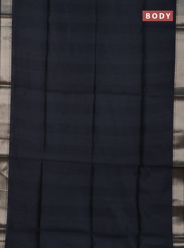 Semi dupion saree grey and beige with plain body and kalamkari printed pallu