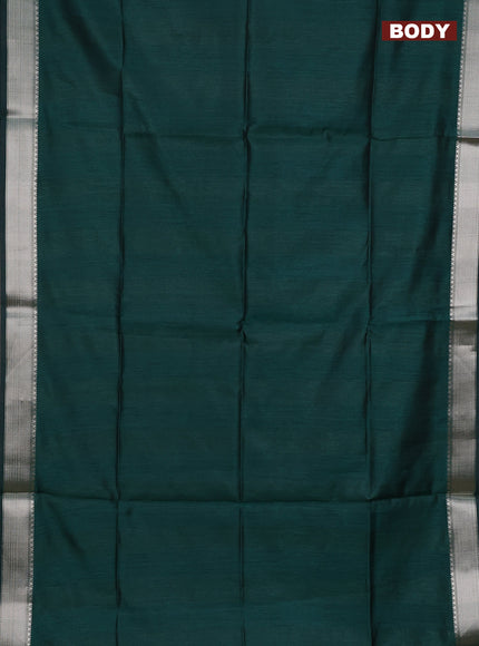 Semi dupion saree green and beige with plain body and floral printed pallu