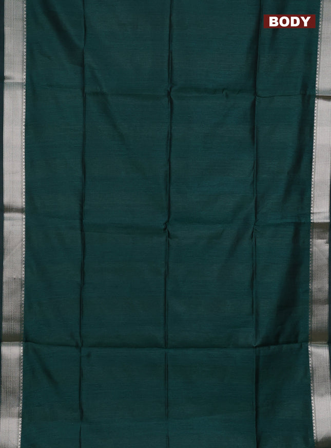 Semi dupion saree green and beige with plain body and floral printed pallu