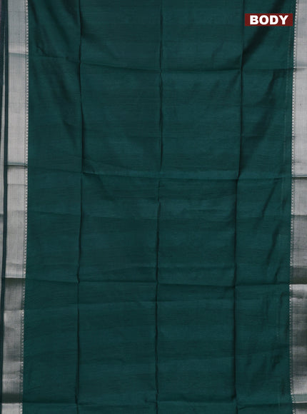 Semi dupion saree green and beige with plain body and madhubani printed pallu