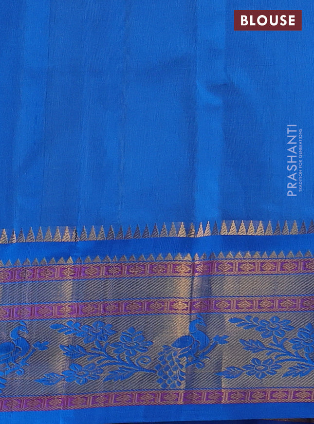 Kuppadam silk cotton saree beige and cs blue with allover lakshadeepam weaves and rich zari woven border