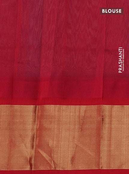 Kuppadam silk cotton saree blue shade and red with plain body and temple design zari woven border