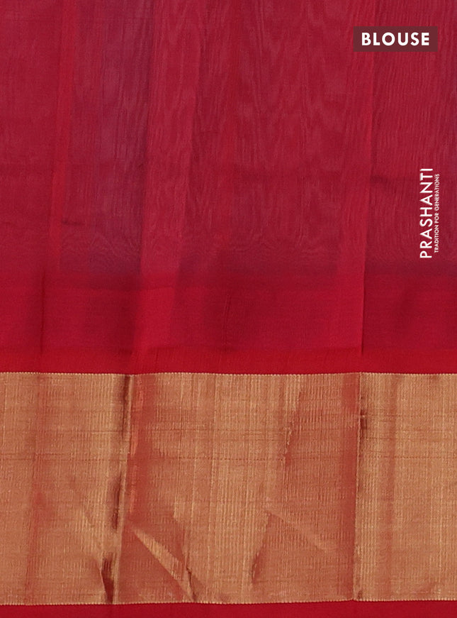 Kuppadam silk cotton saree blue shade and red with plain body and temple design zari woven border