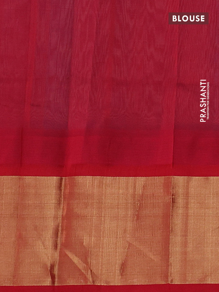 Kuppadam silk cotton saree blue shade and red with plain body and temple design zari woven border