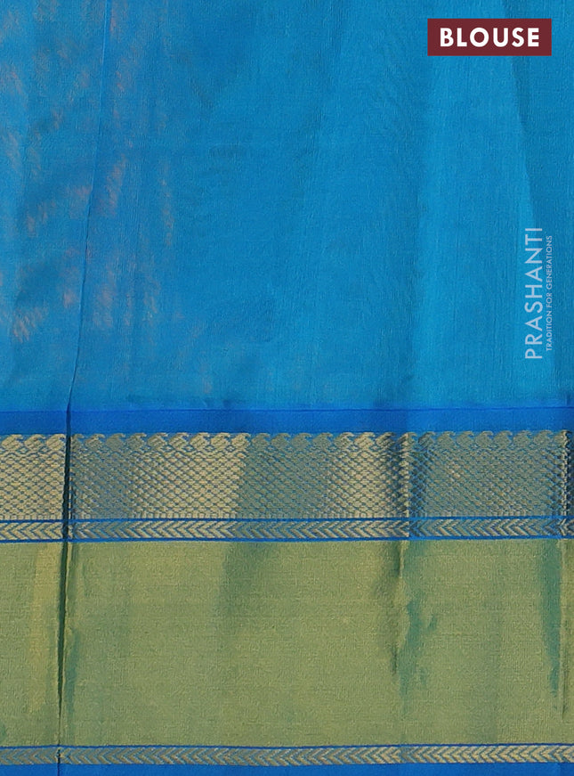 Kuppadam silk cotton saree pale orange and cs blue with plain body and rich zari woven border