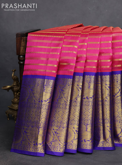 Kuppadam silk cotton saree pink and blue with allover zari woven veldhari pattern and long zari woven border