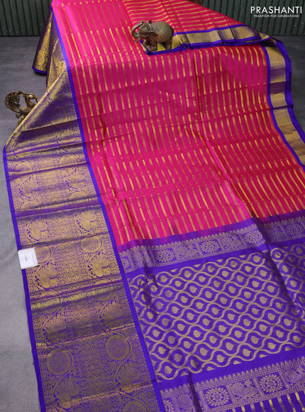 Kuppadam silk cotton saree pink and blue with allover zari woven veldhari pattern and long zari woven border