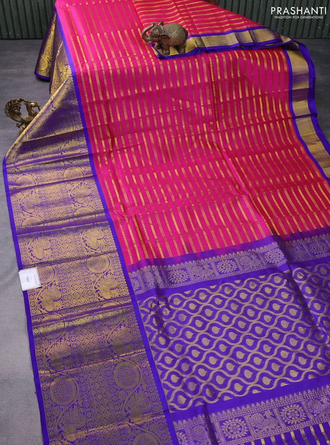 Kuppadam silk cotton saree pink and blue with allover zari woven veldhari pattern and long zari woven border