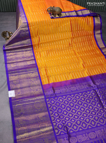 Kuppadam silk cotton saree mango yellow and blue with allover zari woven veldhari pattern and long zari woven border