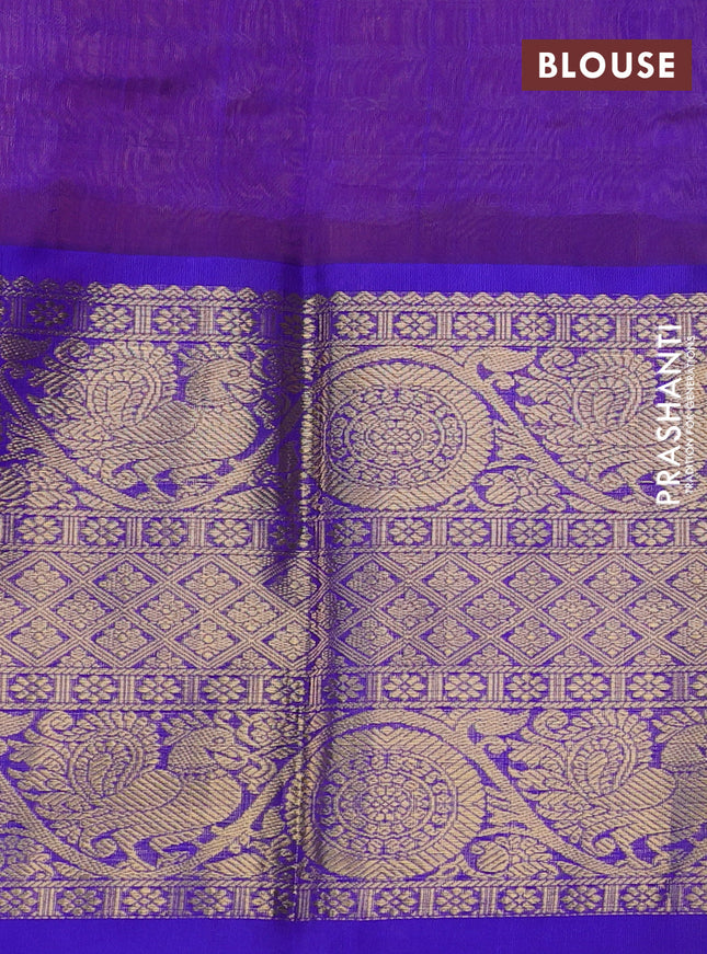 Kuppadam silk cotton saree mango yellow and blue with allover zari woven veldhari pattern and long zari woven border