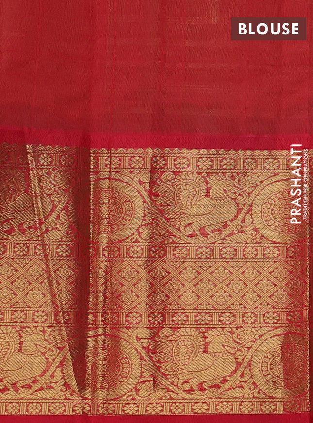 Kuppadam silk cotton saree parrot green and red with allover zari woven veldhari pattern and long zari woven border