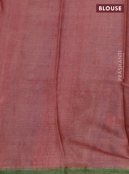 Pure tussar silk saree cs blue and pastel green with hand painted prints and simple border