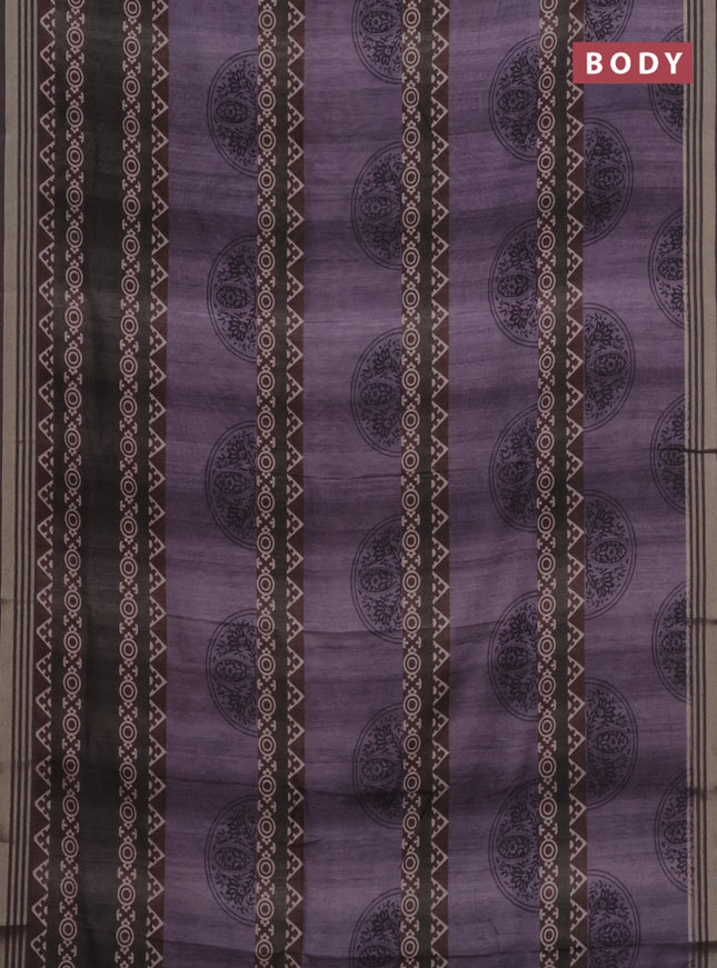 Semi tussar saree violet shade and elephant grey with allover geometric prints and zari woven border