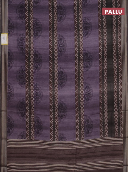 Semi tussar saree violet shade and elephant grey with allover geometric prints and zari woven border