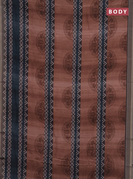 Semi tussar saree brown shade and grey with allover geometric prints and zari woven border