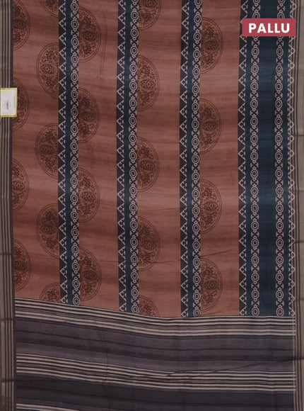 Semi tussar saree brown shade and grey with allover geometric prints and zari woven border